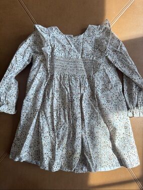 Grey Elephant Floral Smocked Long-Sleeve Kids Dress